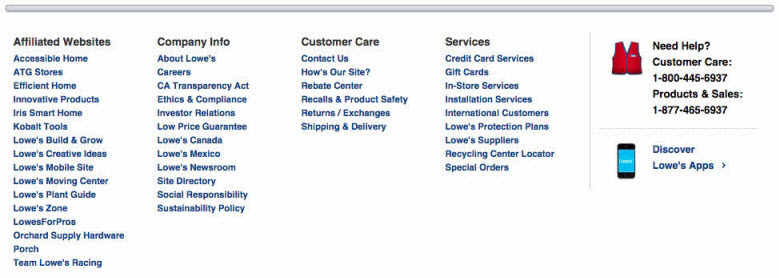 Lowes.com Navigation - Footer